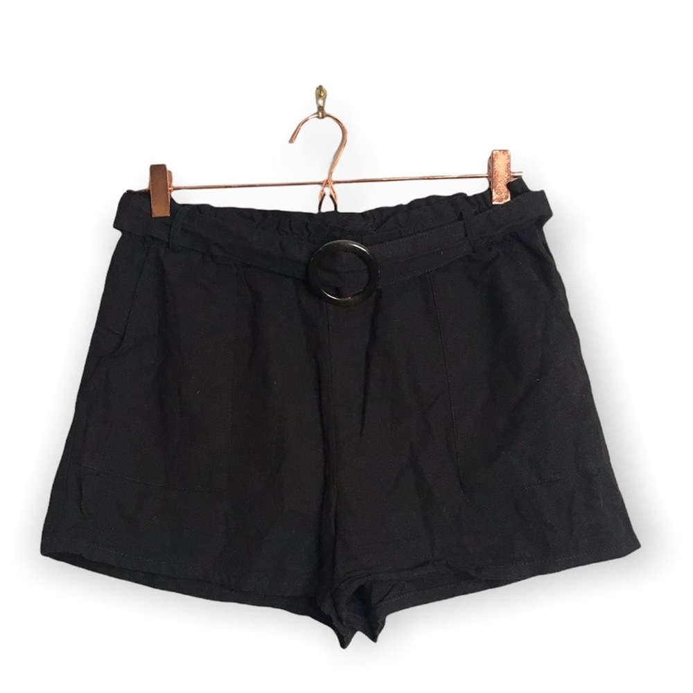 Cotton On | Black Belted Mini Shorts High rise Fabric Shorts •
